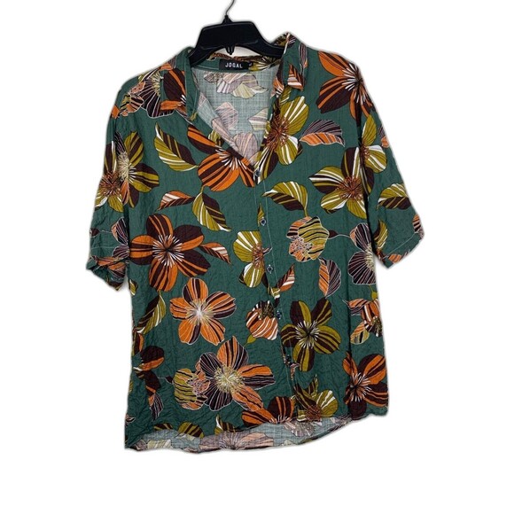 Jogal Hawaiian Mens XL Shirt Green Summer Short sleeve Button Down Lightweight - Picture 1 of 8
